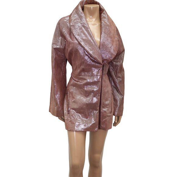 SENSATIONAL Glitter Leather Zip up Coat S - Picture 3 of 5